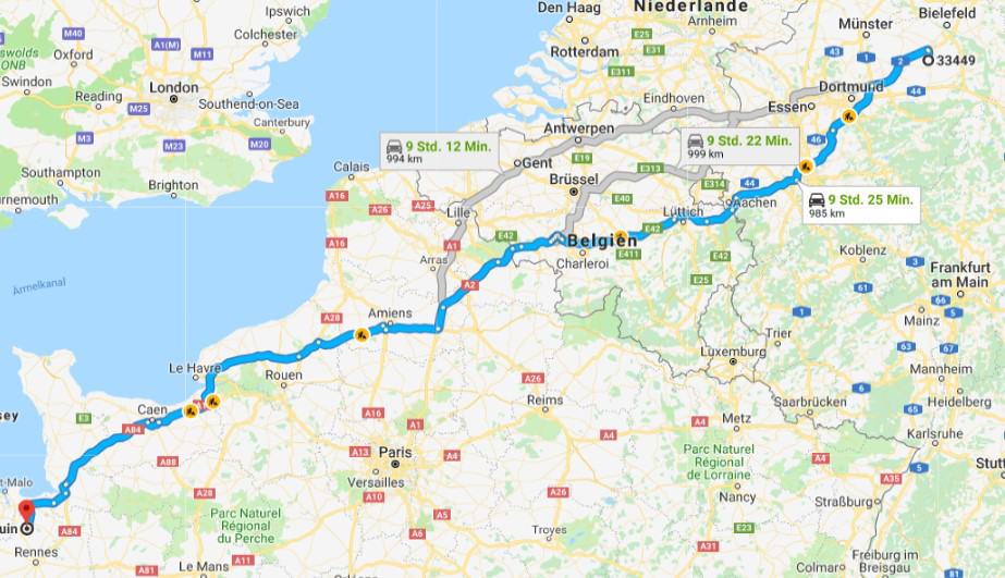 Anfahrtskarte Bretagne 2018